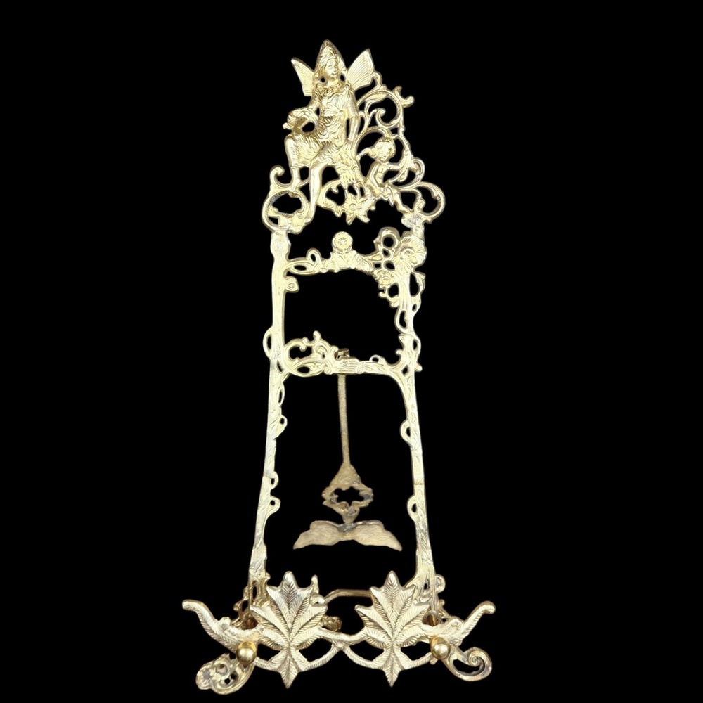 Vtg Brass Easel Fairy Angel Large 24in Eclectic Antique